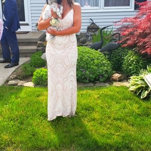 Champagne and Rose Gold Floor Length Gown size 8